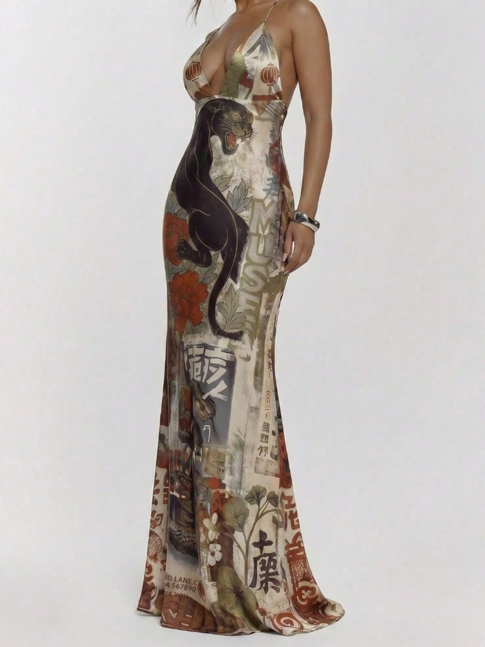 Brown Sexy Women's Lace Up Animal Print Maxi Dress - Picture 3 of 4